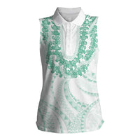 Aloha Lei Onaona Women Sleeveless Polo Shirt Sage Green Hawaiian Tribal Pattern LT9 Female Green - Polynesian Pride