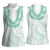 Aloha Lei Onaona Women Sleeveless Polo Shirt Sage Green Hawaiian Tribal Pattern LT9 - Polynesian Pride