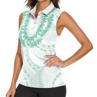 Aloha Lei Onaona Women Sleeveless Polo Shirt Sage Green Hawaiian Tribal Pattern LT9 - Polynesian Pride