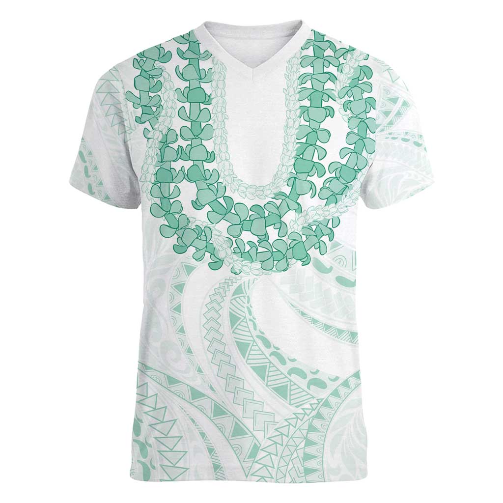 Aloha Lei Onaona Women V-Neck T-Shirt Sage Green Hawaiian Tribal Pattern LT9 Female Green - Polynesian Pride
