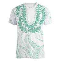 Aloha Lei Onaona Women V-Neck T-Shirt Sage Green Hawaiian Tribal Pattern LT9 Female Green - Polynesian Pride