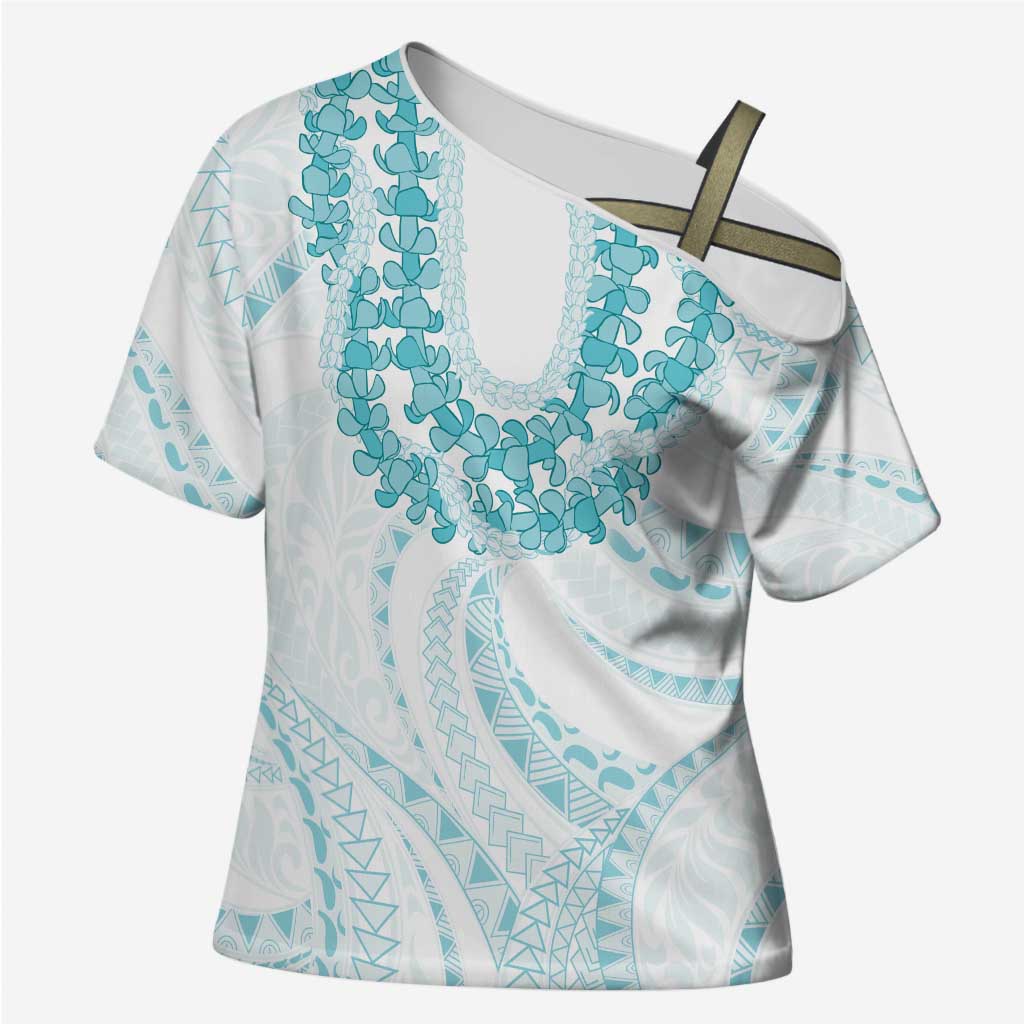 Aloha Lei Onaona Cross Shoulder Shirt Teal Hawaiian Tribal Pattern LT9 Female Teal - Polynesian Pride