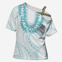 Aloha Lei Onaona Cross Shoulder Shirt Teal Hawaiian Tribal Pattern LT9 Female Teal - Polynesian Pride