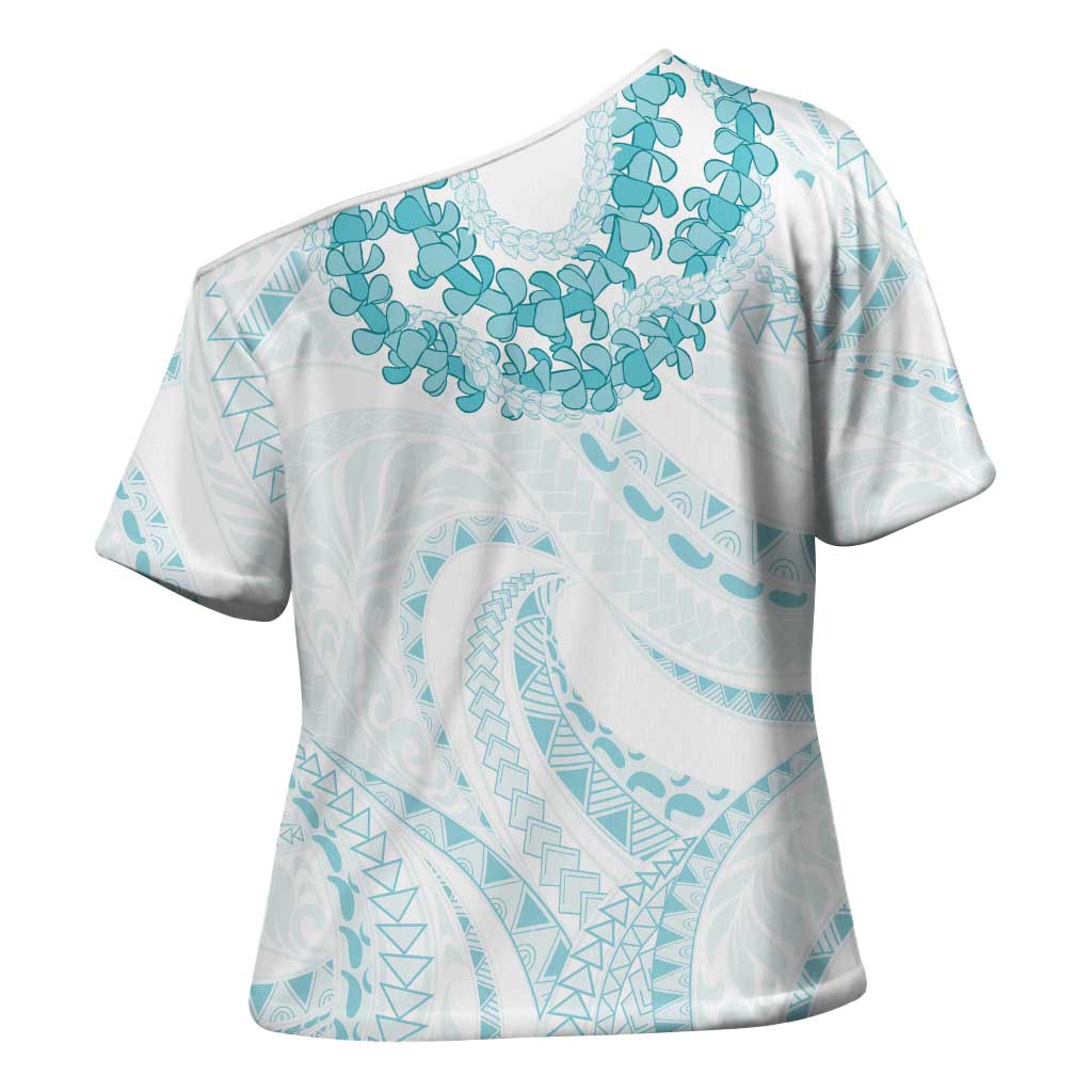 Aloha Lei Onaona Cross Shoulder Shirt Teal Hawaiian Tribal Pattern LT9 - Polynesian Pride