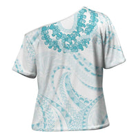 Aloha Lei Onaona Cross Shoulder Shirt Teal Hawaiian Tribal Pattern LT9 - Polynesian Pride