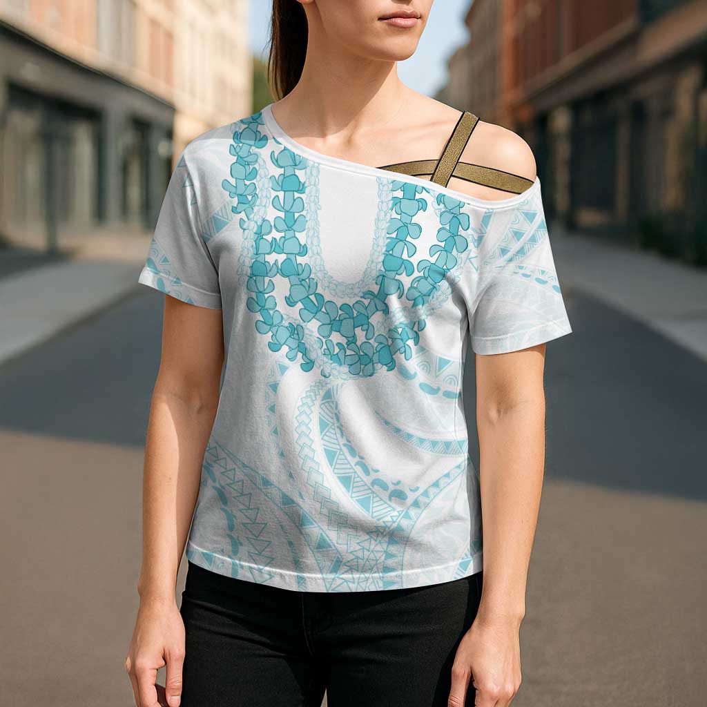 Aloha Lei Onaona Cross Shoulder Shirt Teal Hawaiian Tribal Pattern LT9 - Polynesian Pride