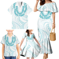 Aloha Lei Onaona Family Matching Mermaid Dress and Hawaiian Shirt Teal Hawaiian Tribal Pattern LT9 - Polynesian Pride