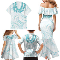 Aloha Lei Onaona Family Matching Mermaid Dress and Hawaiian Shirt Teal Hawaiian Tribal Pattern LT9 - Polynesian Pride