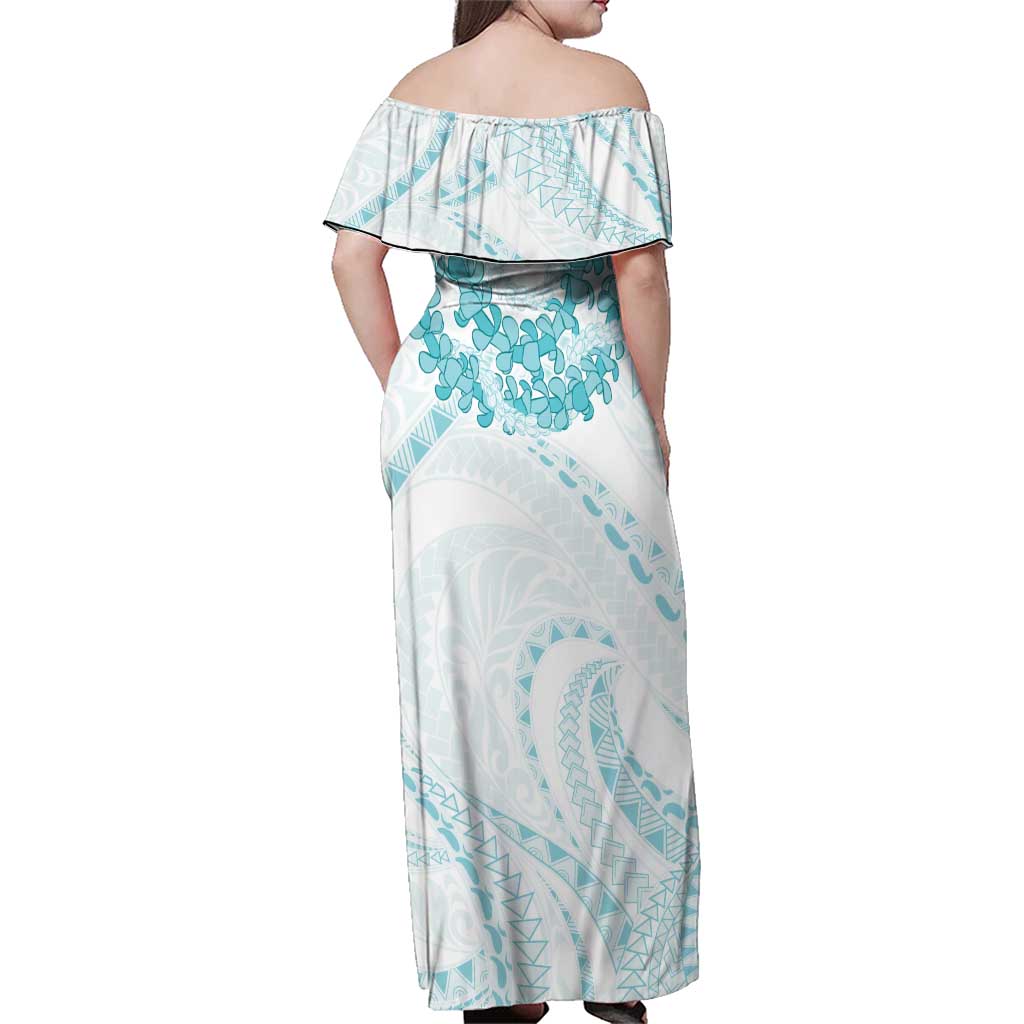 Aloha Lei Onaona Family Matching Off Shoulder Maxi Dress and Hawaiian Shirt Teal Hawaiian Tribal Pattern LT9 - Polynesian Pride