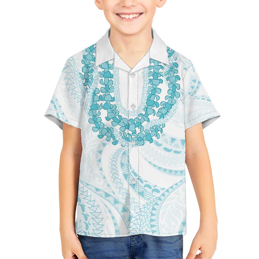 Aloha Lei Onaona Family Matching Off Shoulder Maxi Dress and Hawaiian Shirt Teal Hawaiian Tribal Pattern LT9 Son's Shirt Teal - Polynesian Pride