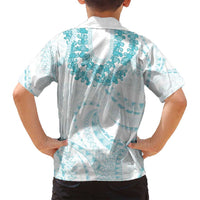 Aloha Lei Onaona Family Matching Off Shoulder Short Dress and Hawaiian Shirt Teal Hawaiian Tribal Pattern LT9 - Polynesian Pride