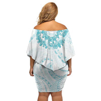 Aloha Lei Onaona Family Matching Off Shoulder Short Dress and Hawaiian Shirt Teal Hawaiian Tribal Pattern LT9 - Polynesian Pride