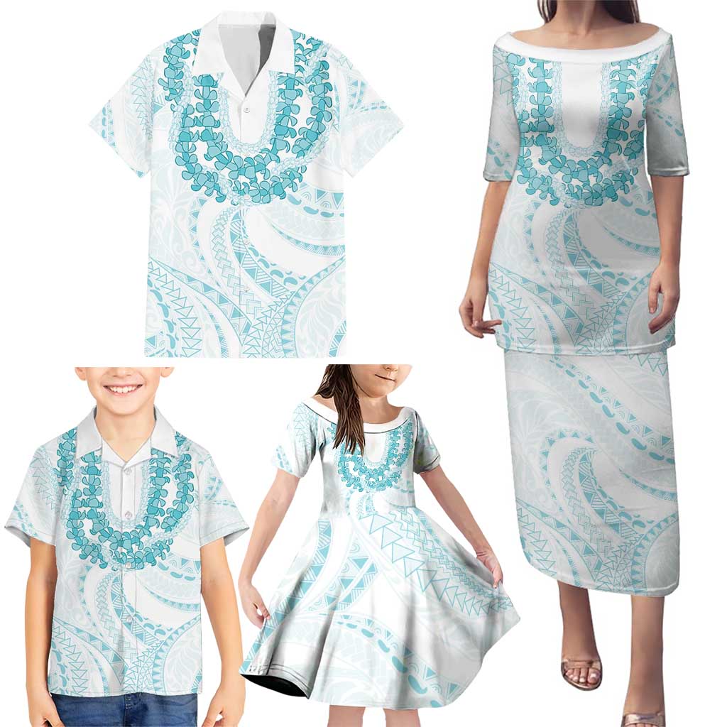 Aloha Lei Onaona Family Matching Puletasi and Hawaiian Shirt Teal Hawaiian Tribal Pattern LT9 - Polynesian Pride