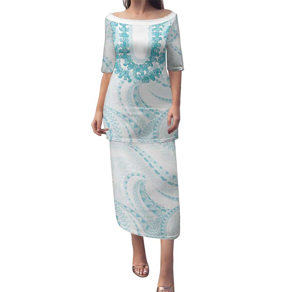 Aloha Lei Onaona Family Matching Puletasi and Hawaiian Shirt Teal Hawaiian Tribal Pattern LT9 Mom's Dress Teal - Polynesian Pride