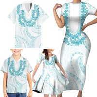 Aloha Lei Onaona Family Matching Short Sleeve Bodycon Dress and Hawaiian Shirt Teal Hawaiian Tribal Pattern LT9 - Polynesian Pride