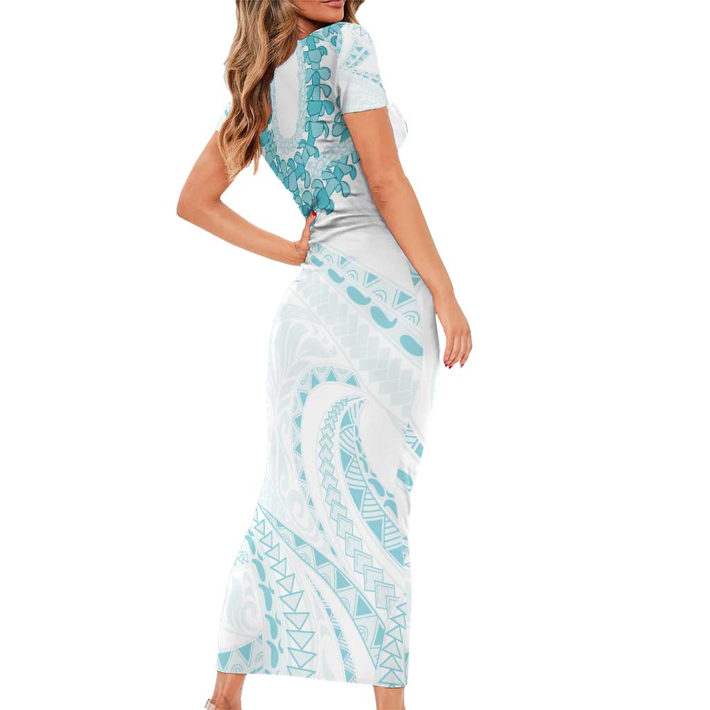 Aloha Lei Onaona Family Matching Short Sleeve Bodycon Dress and Hawaiian Shirt Teal Hawaiian Tribal Pattern LT9 - Polynesian Pride
