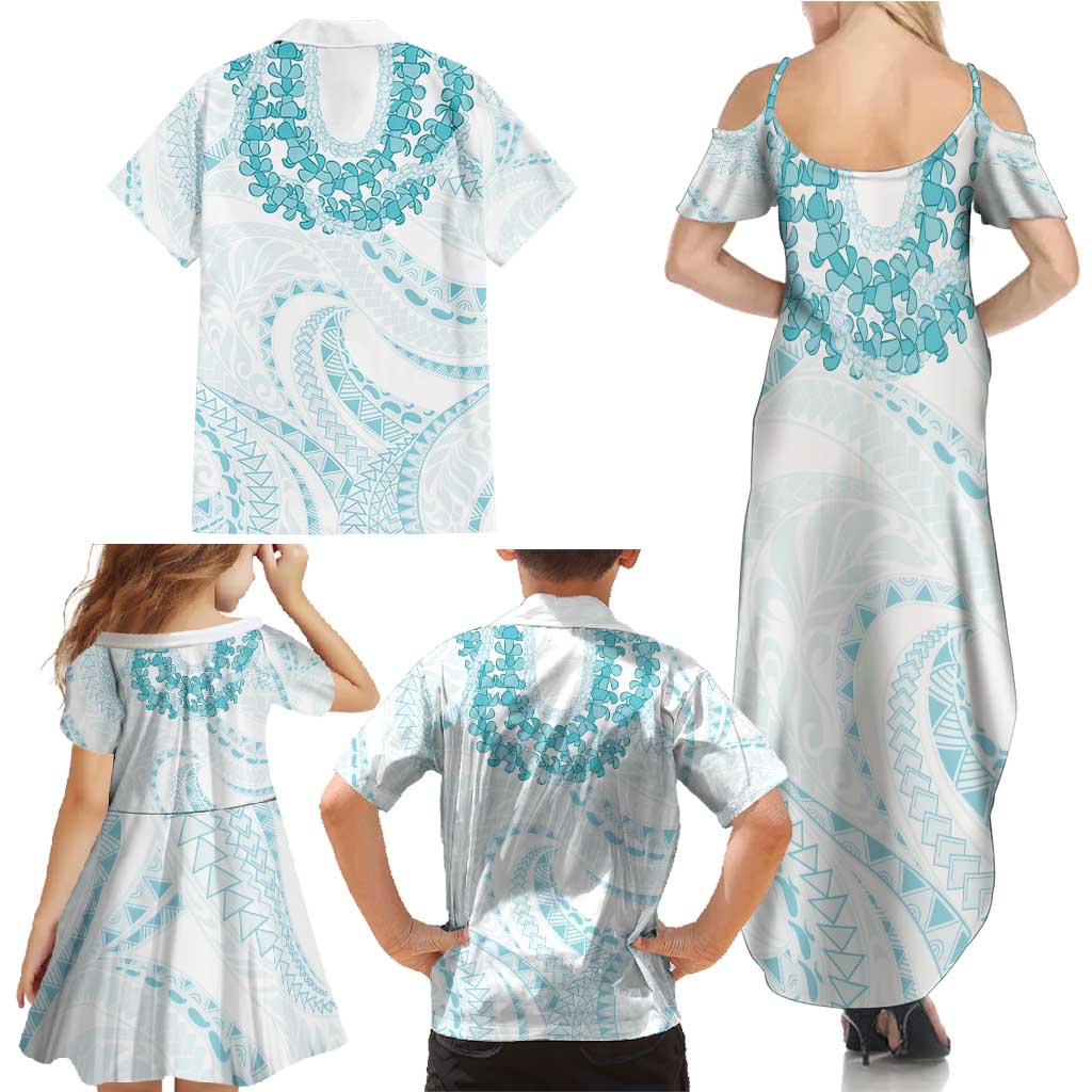 Aloha Lei Onaona Family Matching Summer Maxi Dress and Hawaiian Shirt Teal Hawaiian Tribal Pattern LT9 - Polynesian Pride