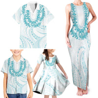 Aloha Lei Onaona Family Matching Tank Maxi Dress and Hawaiian Shirt Teal Hawaiian Tribal Pattern LT9 - Polynesian Pride