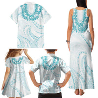 Aloha Lei Onaona Family Matching Tank Maxi Dress and Hawaiian Shirt Teal Hawaiian Tribal Pattern LT9 - Polynesian Pride