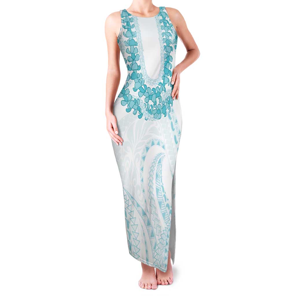 Aloha Lei Onaona Family Matching Tank Maxi Dress and Hawaiian Shirt Teal Hawaiian Tribal Pattern LT9 Mom's Dress Teal - Polynesian Pride