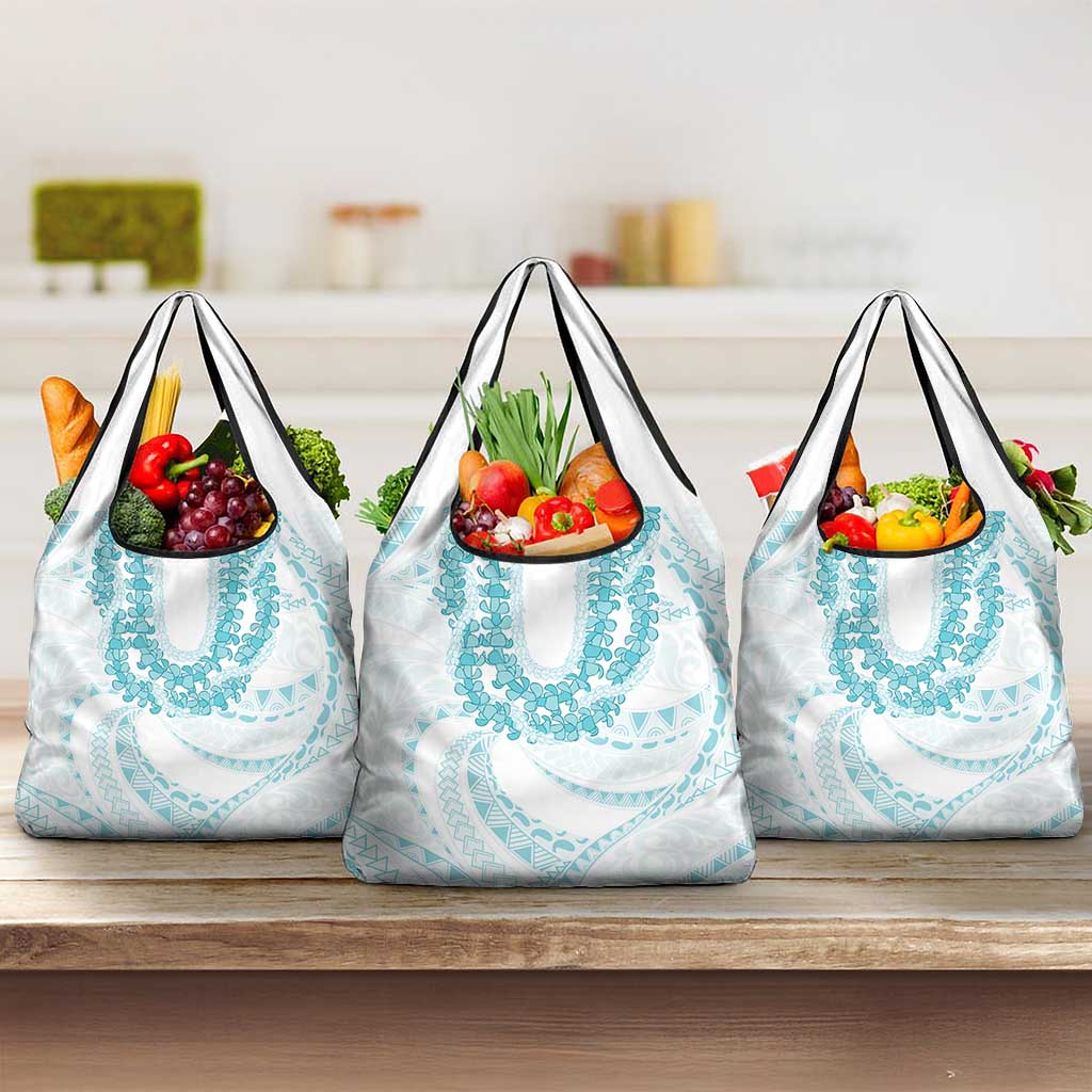 Aloha Lei Onaona Grocery Bag Teal Hawaiian Tribal Pattern