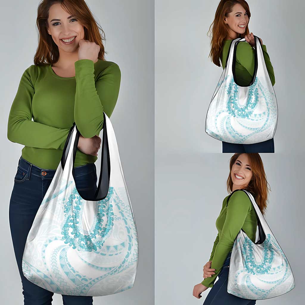 Aloha Lei Onaona Grocery Bag Teal Hawaiian Tribal Pattern