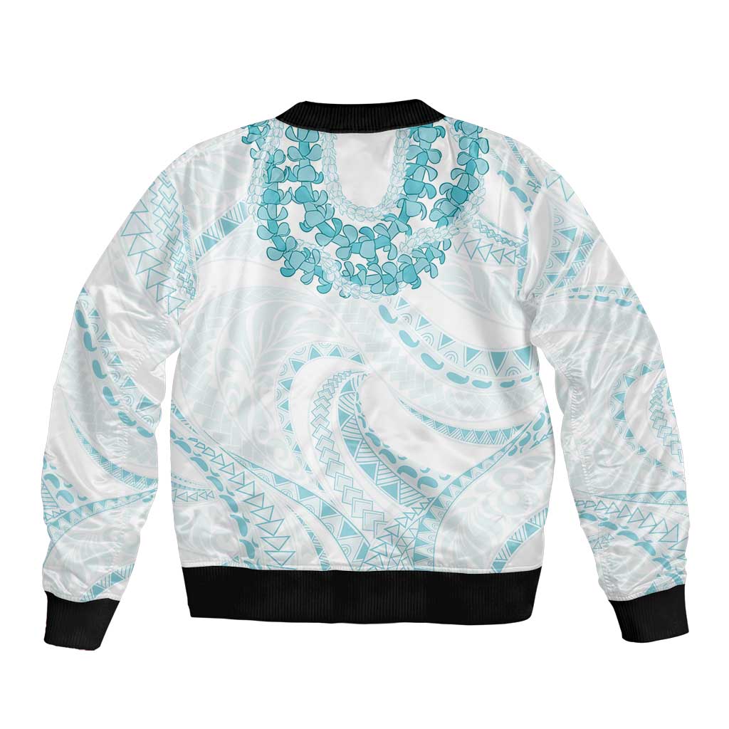 Aloha Lei Onaona Sleeve Zip Bomber Jacket Teal Hawaiian Tribal Pattern LT9 - Polynesian Pride