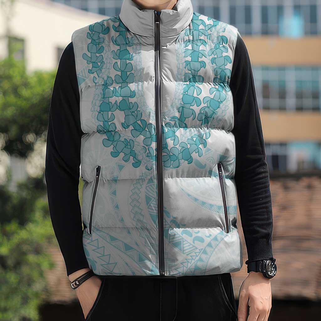 Aloha Lei Onaona Sleeveless Puffer Jacket Teal Hawaiian Tribal Pattern - Polynesian Pride