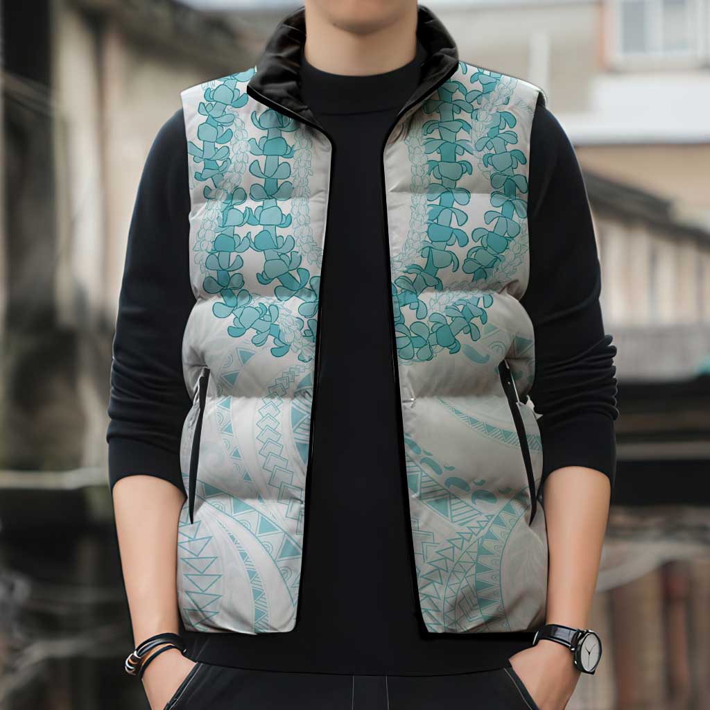 Aloha Lei Onaona Sleeveless Puffer Jacket Teal Hawaiian Tribal Pattern - Polynesian Pride