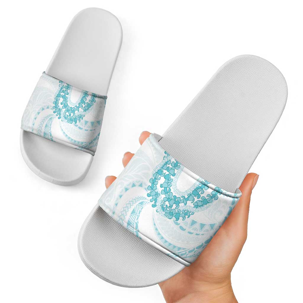 Aloha Lei Onaona Slide Sandals Teal Hawaiian Tribal Pattern LT9 - Polynesian Pride