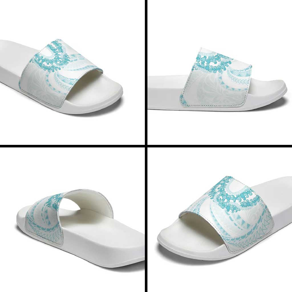 Aloha Lei Onaona Slide Sandals Teal Hawaiian Tribal Pattern LT9 - Polynesian Pride