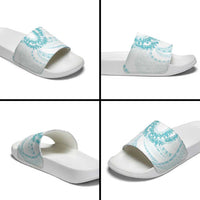 Aloha Lei Onaona Slide Sandals Teal Hawaiian Tribal Pattern LT9 - Polynesian Pride