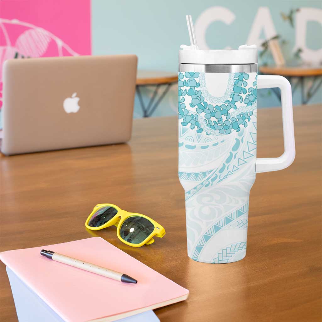 Aloha Lei Onaona Tumbler With Handle Teal Hawaiian Tribal Pattern