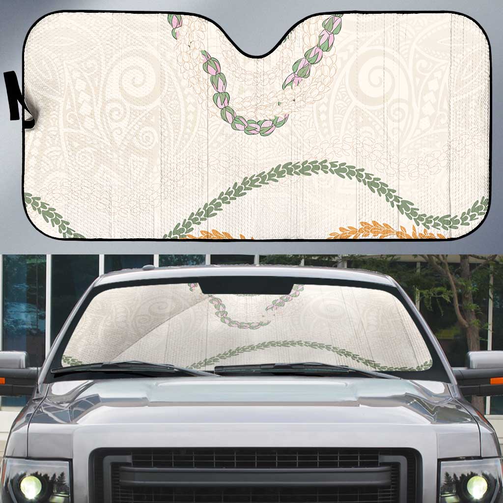Aloha Lei Mikioi Auto Sun Shade Beige Polynesian Tribal Tatau Pattern LT9 Beige - Polynesian Pride