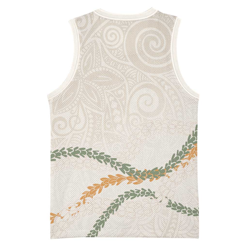 Aloha Lei Mikioi Basketball Jersey Beige Polynesian Tribal Tatau Pattern LT9 - Polynesian Pride