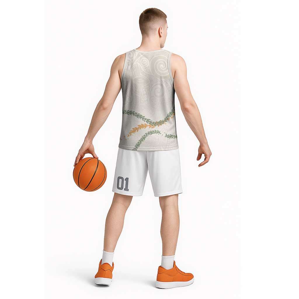 Aloha Lei Mikioi Basketball Jersey Beige Polynesian Tribal Tatau Pattern LT9 - Polynesian Pride
