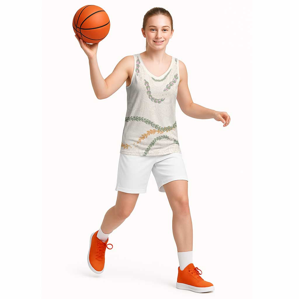 Aloha Lei Mikioi Basketball Jersey Beige Polynesian Tribal Tatau Pattern LT9 - Polynesian Pride