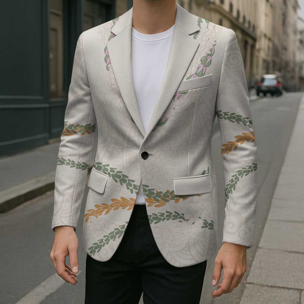 Aloha Lei Mikioi Blazer Beige Polynesian Tribal Tatau Pattern - Polynesian Pride