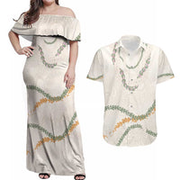 Aloha Lei Mikioi Couples Matching Off Shoulder Maxi Dress and Hawaiian Shirt Beige Polynesian Tribal Tatau Pattern LT9 Beige - Polynesian Pride