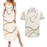 Aloha Lei Mikioi Couples Matching Summer Maxi Dress and Hawaiian Shirt Beige Polynesian Tribal Tatau Pattern LT9 Beige - Polynesian Pride