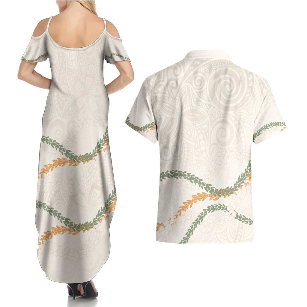 Aloha Lei Mikioi Couples Matching Summer Maxi Dress and Hawaiian Shirt Beige Polynesian Tribal Tatau Pattern LT9 - Polynesian Pride