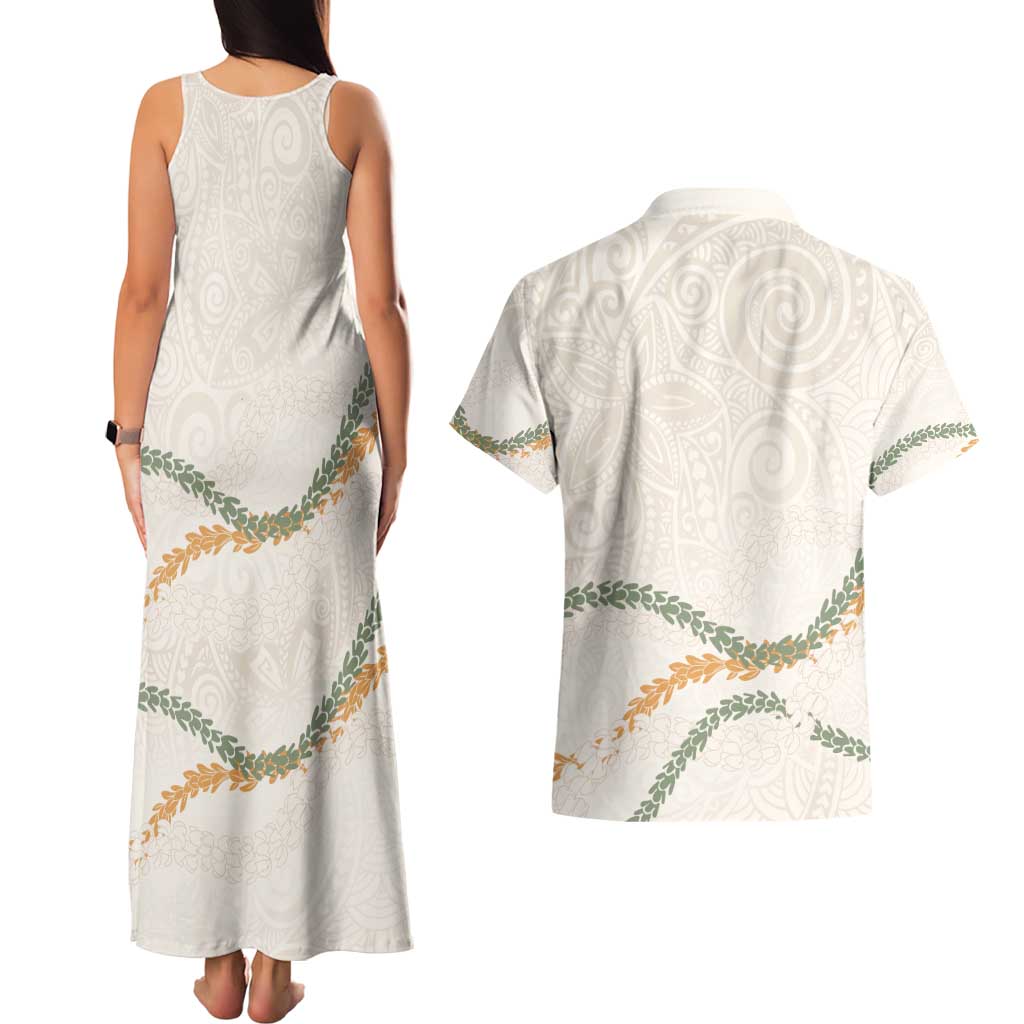 Aloha Lei Mikioi Couples Matching Tank Maxi Dress and Hawaiian Shirt Beige Polynesian Tribal Tatau Pattern LT9 - Polynesian Pride