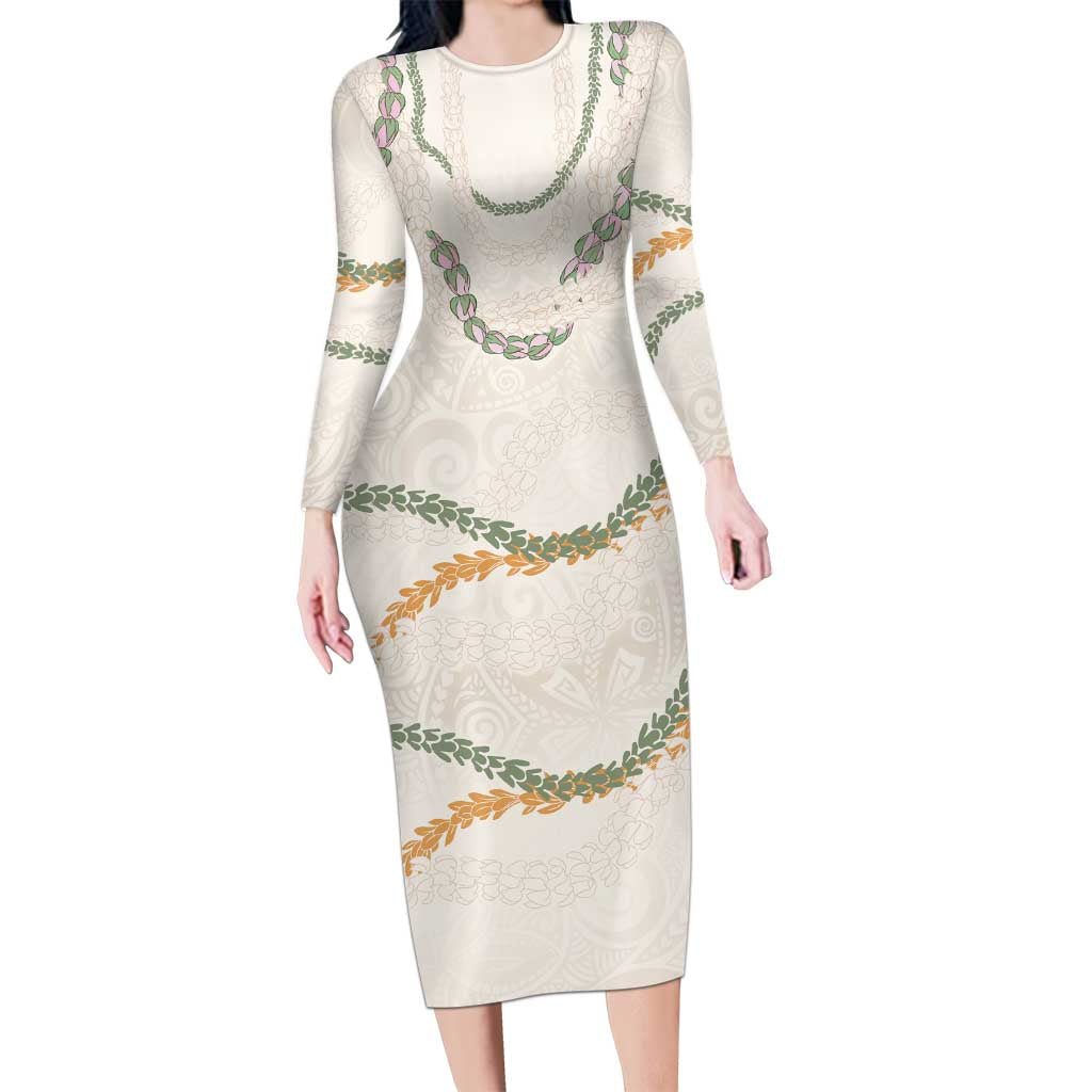 Aloha Lei Mikioi Family Matching Long Sleeve Bodycon Dress and Hawaiian Shirt Beige Polynesian Tribal Tatau Pattern LT9 Mom's Dress Beige - Polynesian Pride