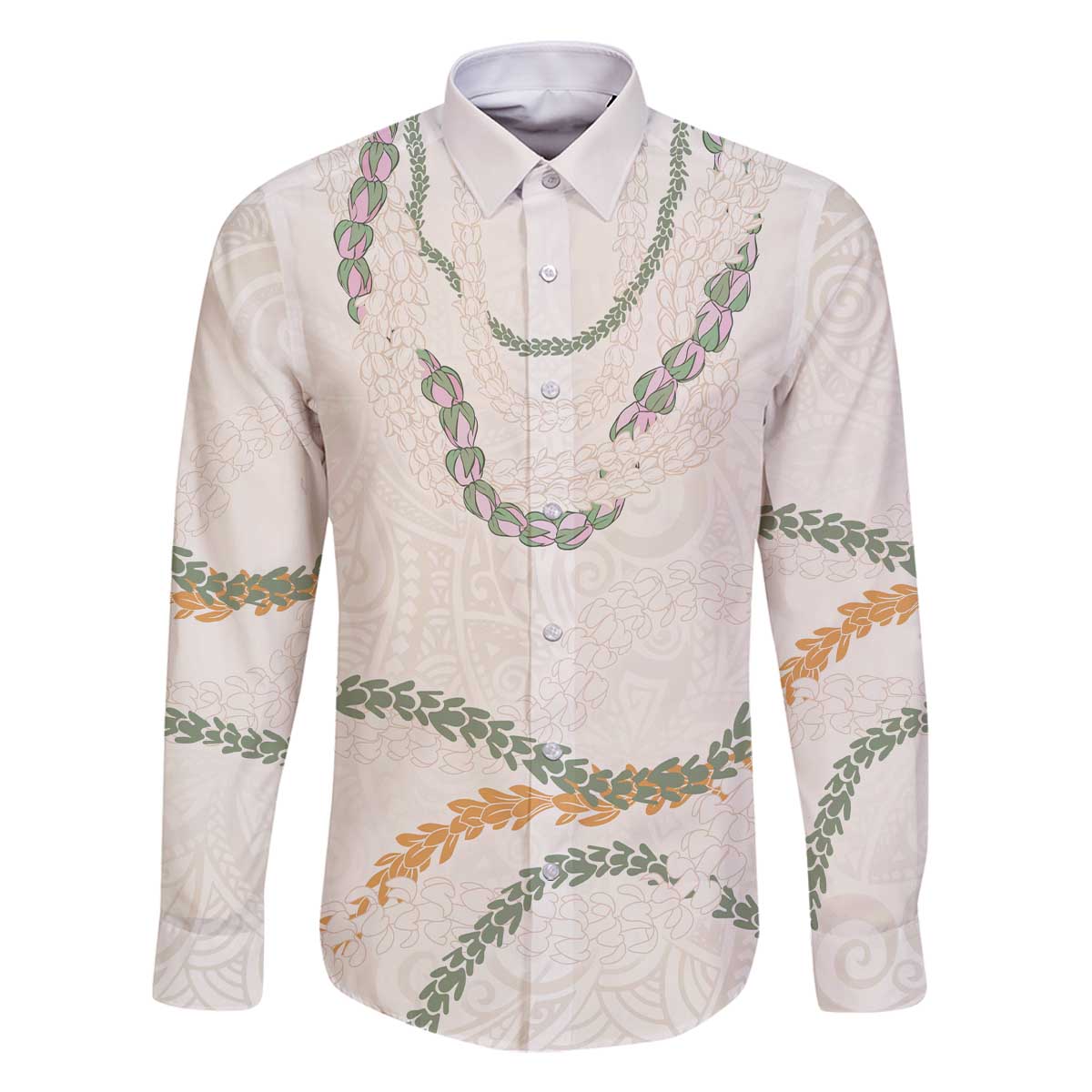 Aloha Lei Mikioi Family Matching Off The Shoulder Long Sleeve Dress and Hawaiian Shirt Beige Polynesian Tribal Tatau Pattern LT9 Dad's Shirt - Long Sleeve Beige - Polynesian Pride