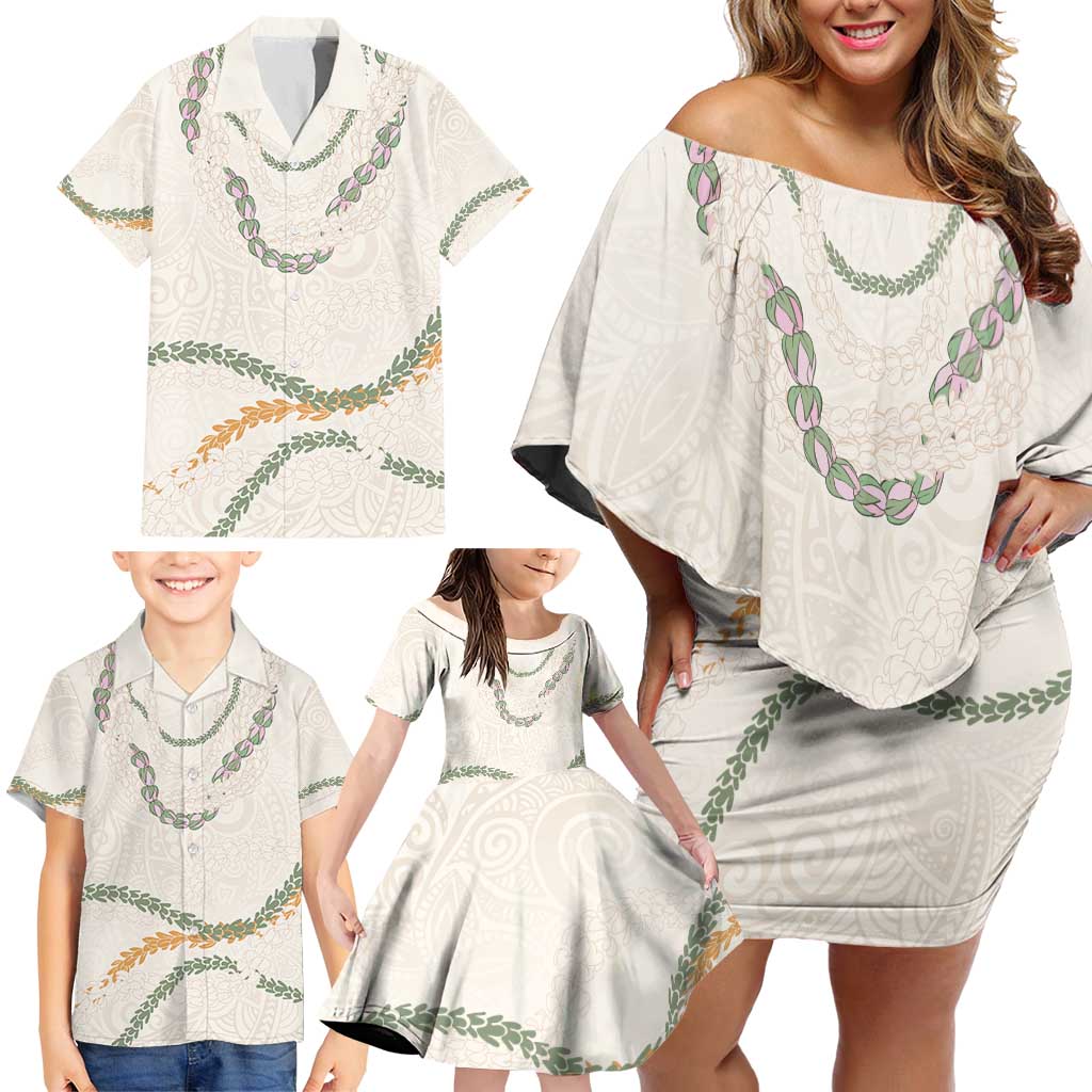 Aloha Lei Mikioi Family Matching Off Shoulder Short Dress and Hawaiian Shirt Beige Polynesian Tribal Tatau Pattern LT9 - Polynesian Pride