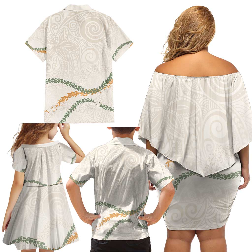 Aloha Lei Mikioi Family Matching Off Shoulder Short Dress and Hawaiian Shirt Beige Polynesian Tribal Tatau Pattern LT9 - Polynesian Pride