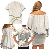 Aloha Lei Mikioi Family Matching Off Shoulder Short Dress and Hawaiian Shirt Beige Polynesian Tribal Tatau Pattern LT9 - Polynesian Pride
