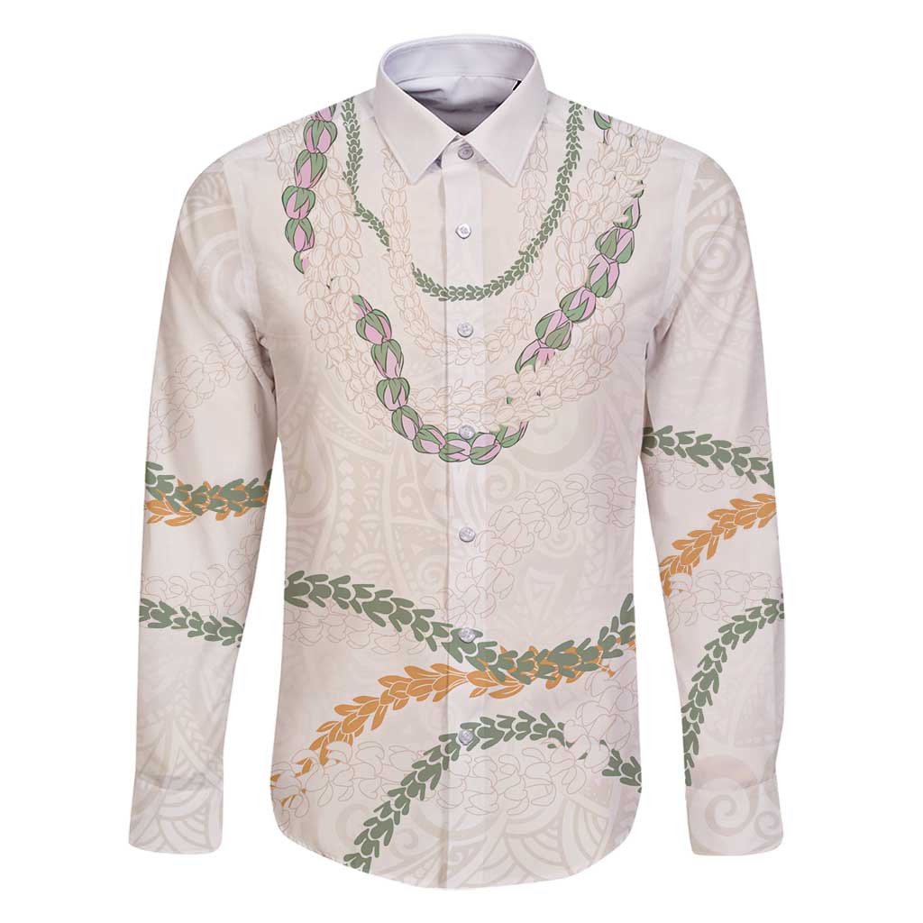 Aloha Lei Mikioi Family Matching Off Shoulder Short Dress and Hawaiian Shirt Beige Polynesian Tribal Tatau Pattern LT9 Dad's Shirt - Long Sleeve Beige - Polynesian Pride