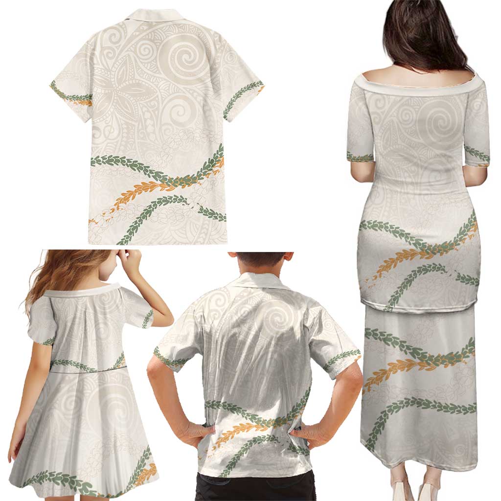 Aloha Lei Mikioi Family Matching Puletasi and Hawaiian Shirt Beige Polynesian Tribal Tatau Pattern LT9 - Polynesian Pride