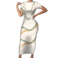 Aloha Lei Mikioi Family Matching Short Sleeve Bodycon Dress and Hawaiian Shirt Beige Polynesian Tribal Tatau Pattern LT9 Mom's Dress Beige - Polynesian Pride